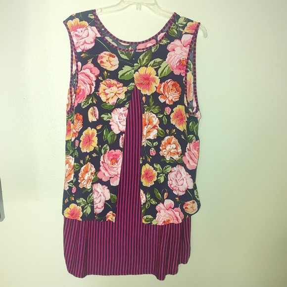 Bobeau Women's Floral Sleeveless Top Size 3X Hi-Lo Blouse Light Weight - Picture 2 of 11